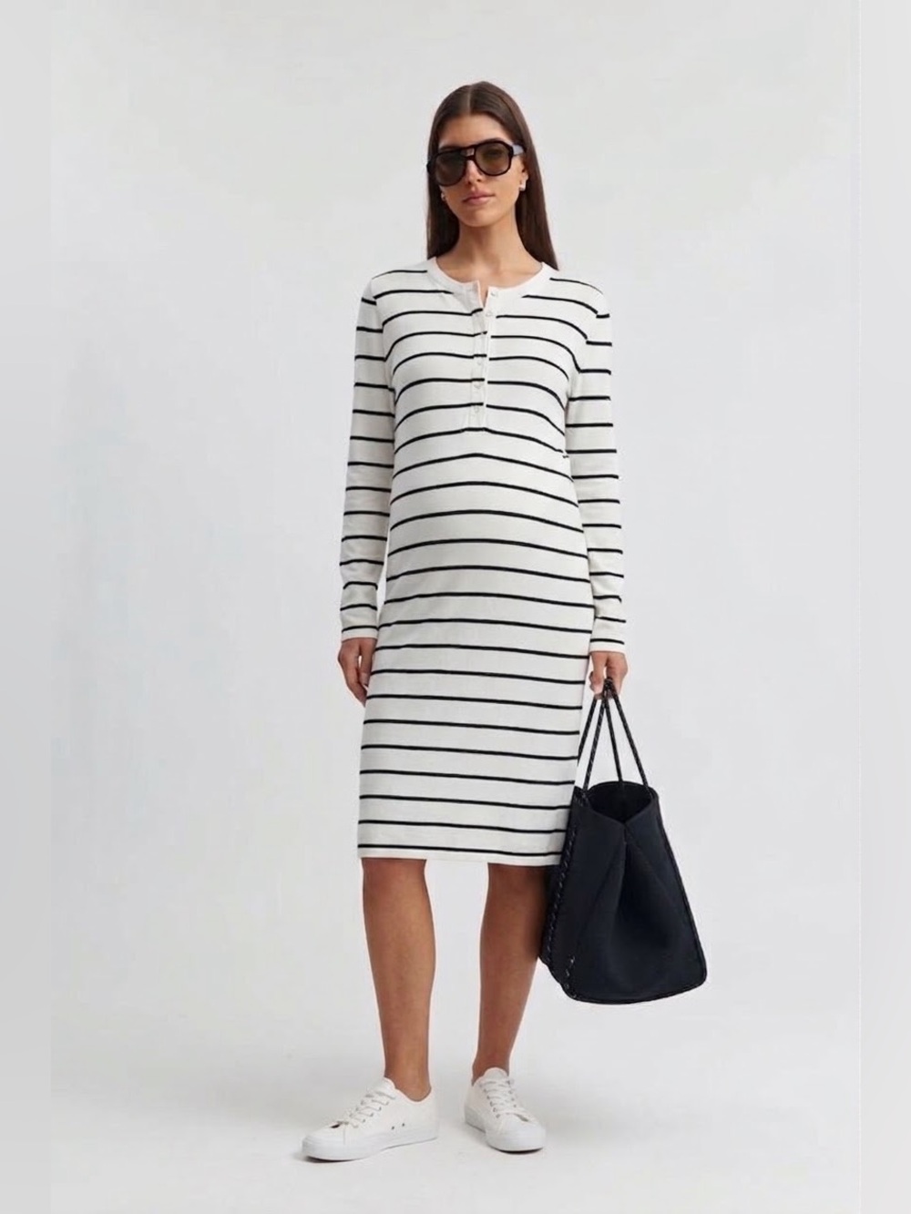 LÉGOE HERITAGE Women's Cotton Striped Long Sleeve Dress - Navy/ White Sz 1 | Med